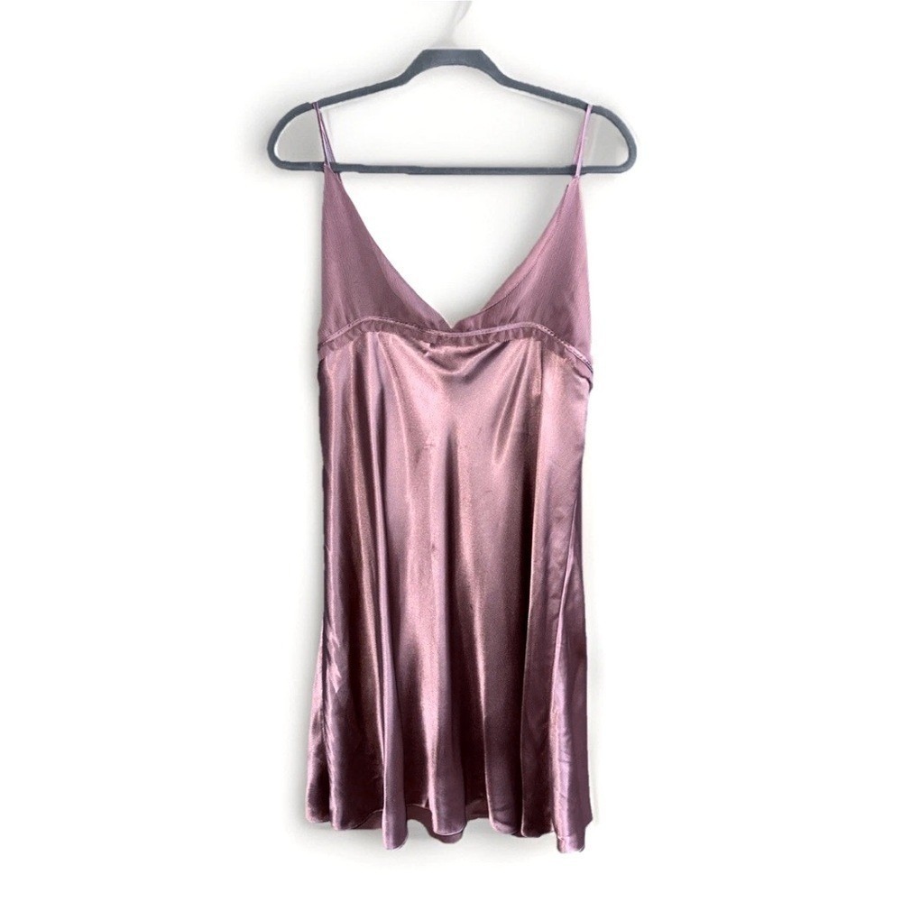 NWT Vera Wang Satin Nightgown Dark Pink Knee Length Chiffon Bust Size XL See Pic